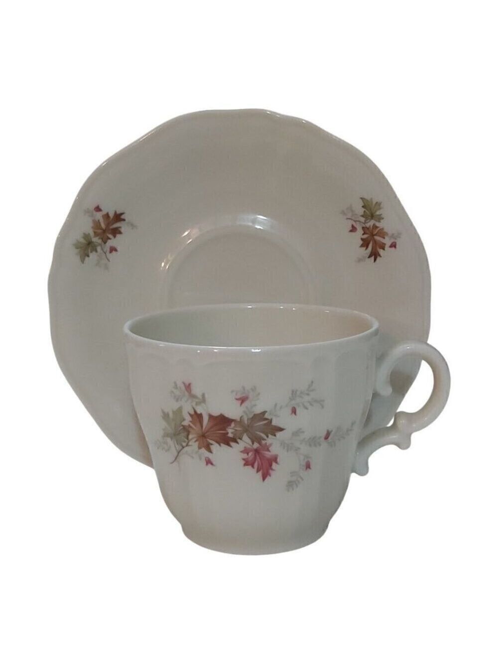 Royal Schwabap Hand-Decorated China Tea Cup & Wavy Saucer with Leaf Design